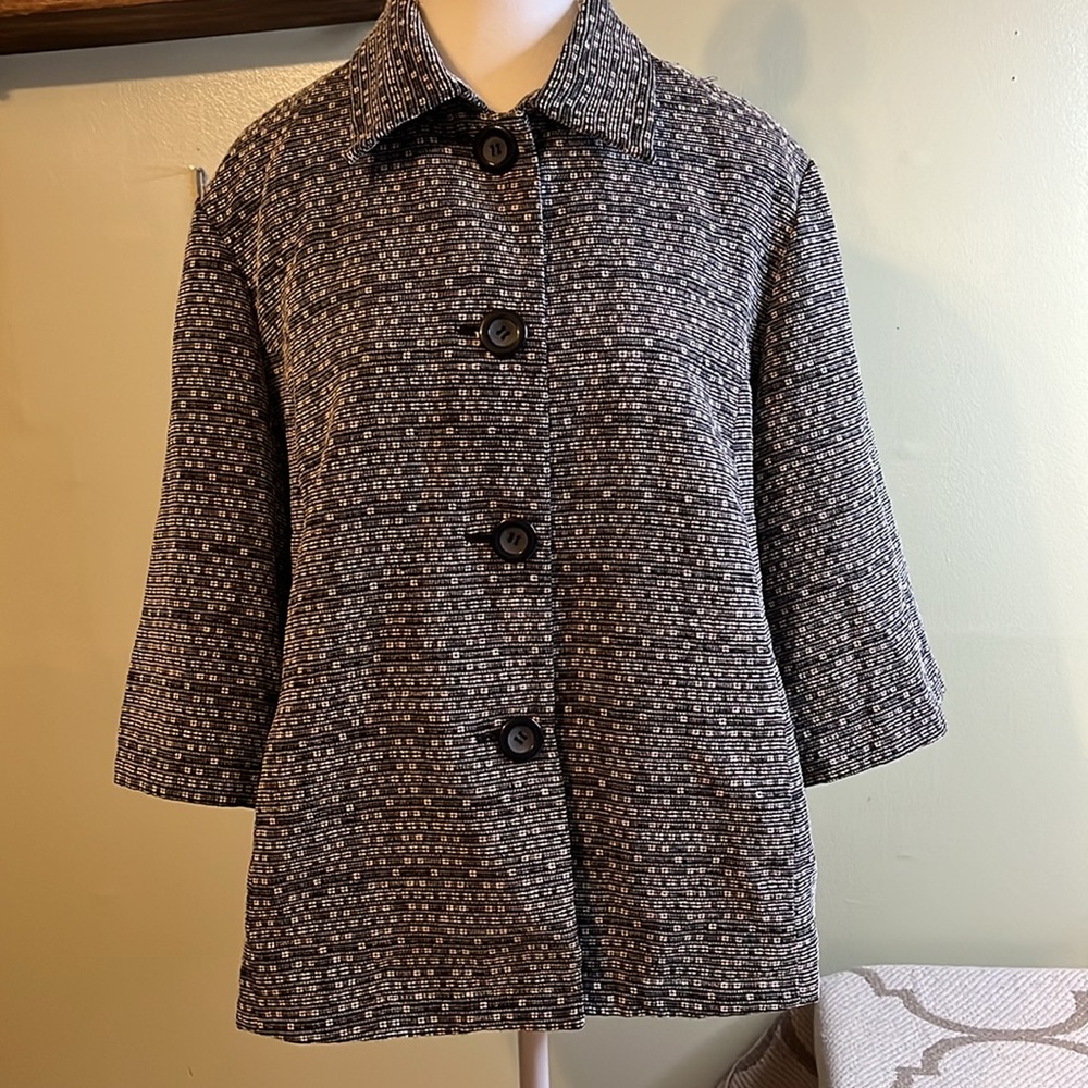 Coldwater creek tweed 3/4 sleeve front pockets button front blazer jacket